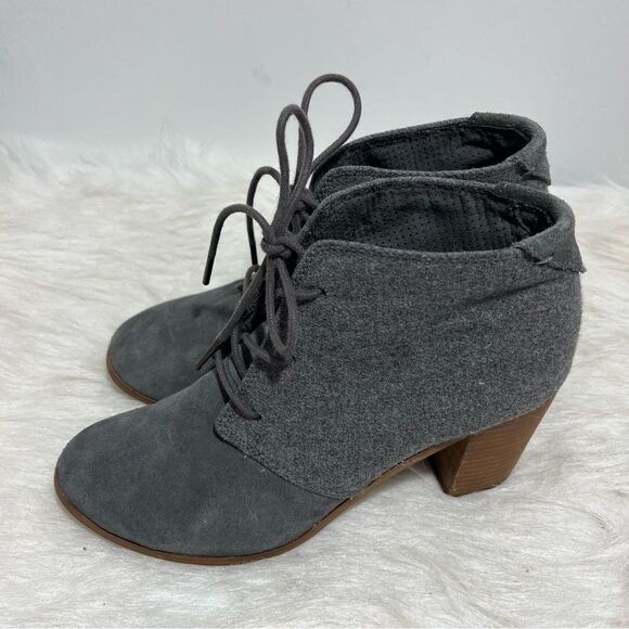 Toms Lunata Grey Suede Block Heeled Lace-Up Booties‎ -- 8.5 - Picture 7 of 13